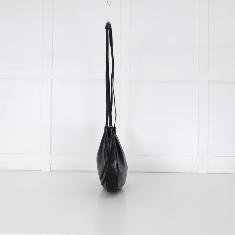 Adolfo Dominguez Black Leather Half Moon Crossbody Bag
