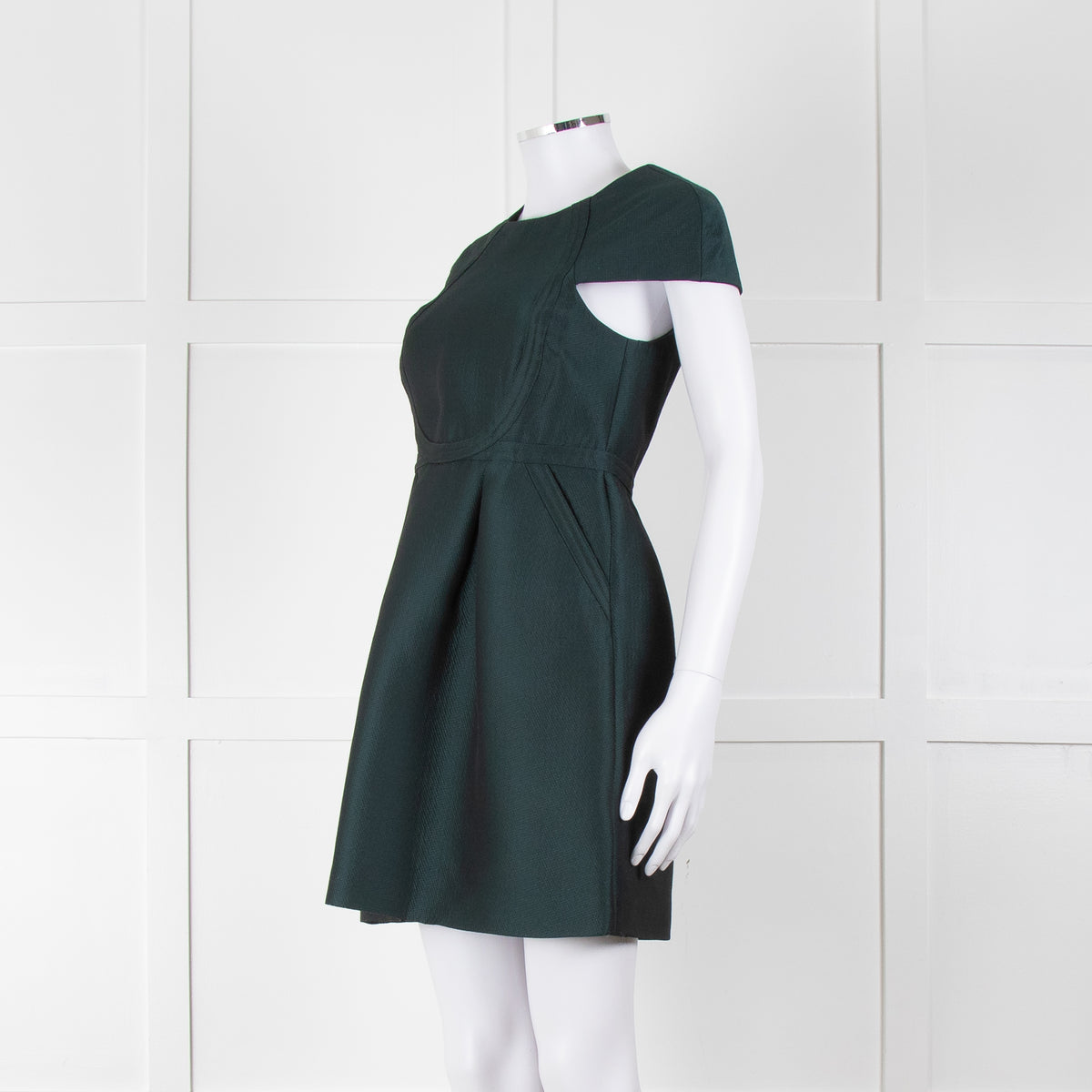 Tibi Dark Green Short Sleeve Dress With Cut Out Panels