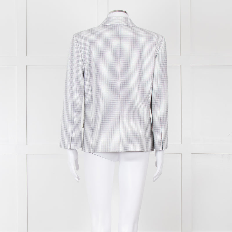 Theory White Checked Double Breasted Blazer