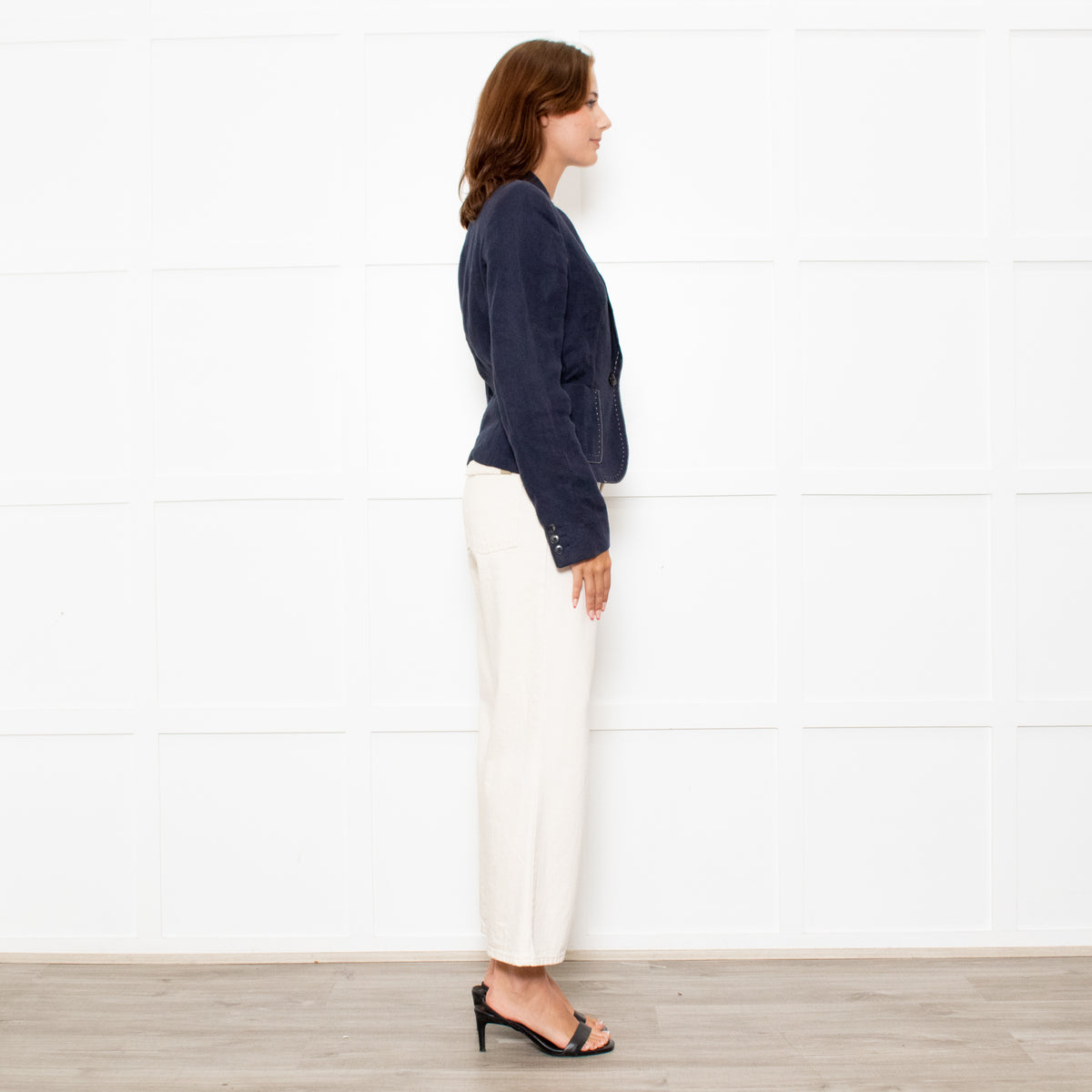 Max Mara Navy Blue Linen Stitch Detail Jacket