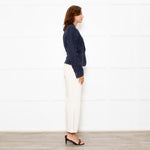 Max Mara Navy Blue Linen Stitch Detail Jacket