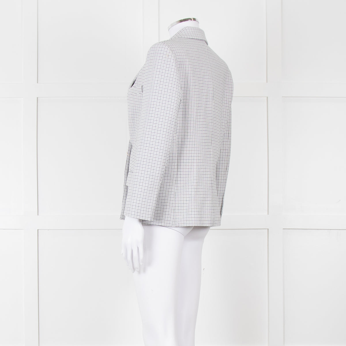 Theory White Checked Double Breasted Blazer