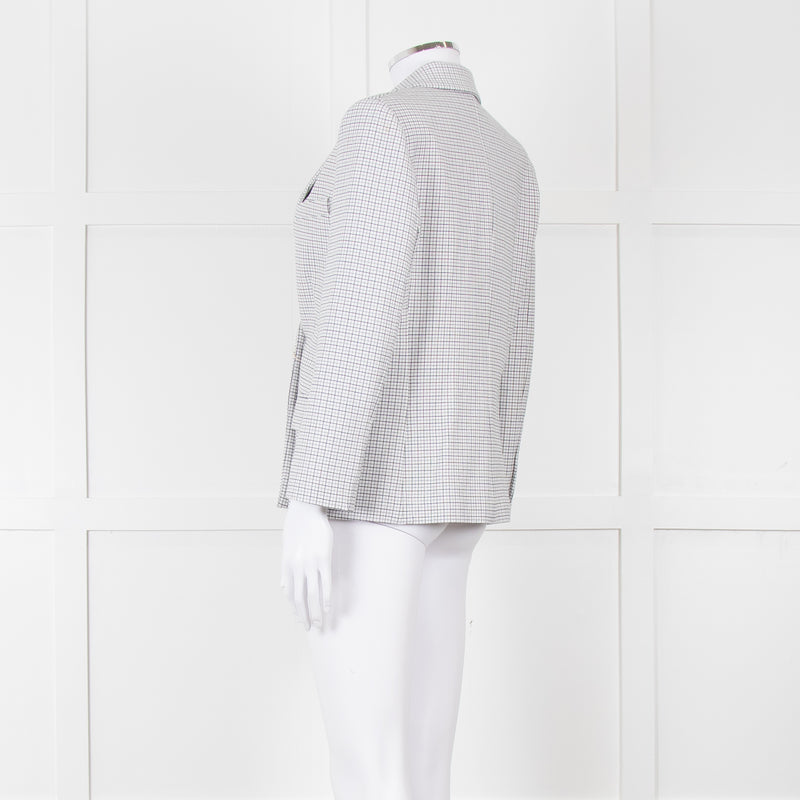 Theory White Checked Double Breasted Blazer