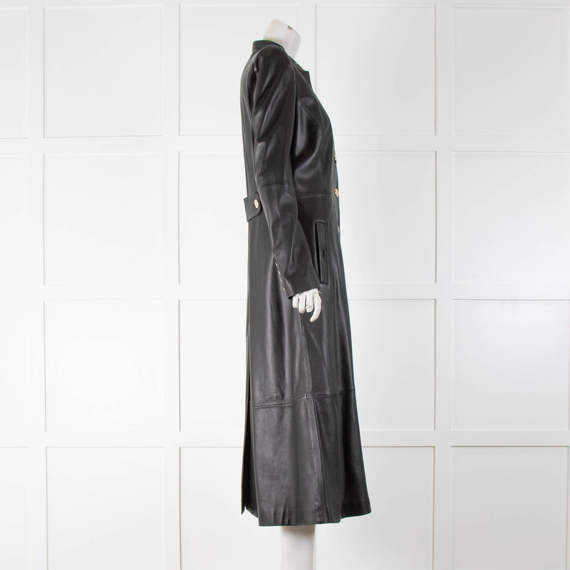 Temperley Black Leather Coat Gold Buttons