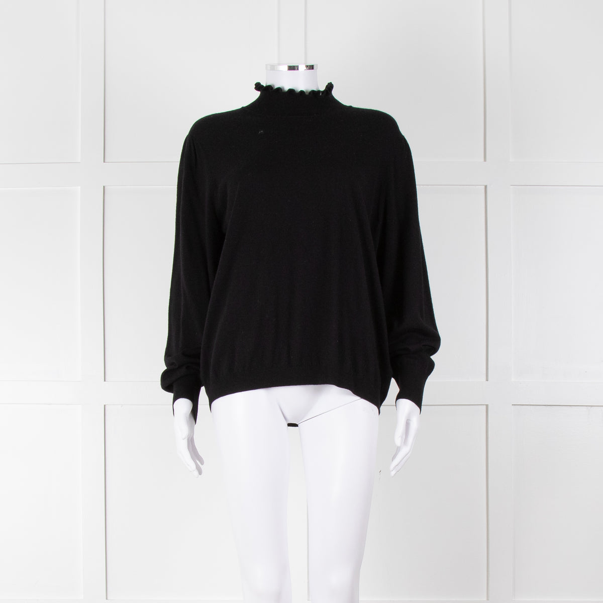 REPEAT Black Wool Mix Jumper With Fluted Turtle Neck