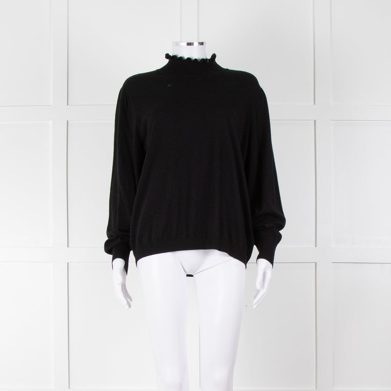 REPEAT Black Wool Mix Jumper With Fluted Turtle Neck