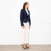 Max Mara Navy Blue Linen Stitch Detail Jacket