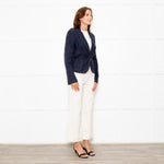 Max Mara Navy Blue Linen Stitch Detail Jacket