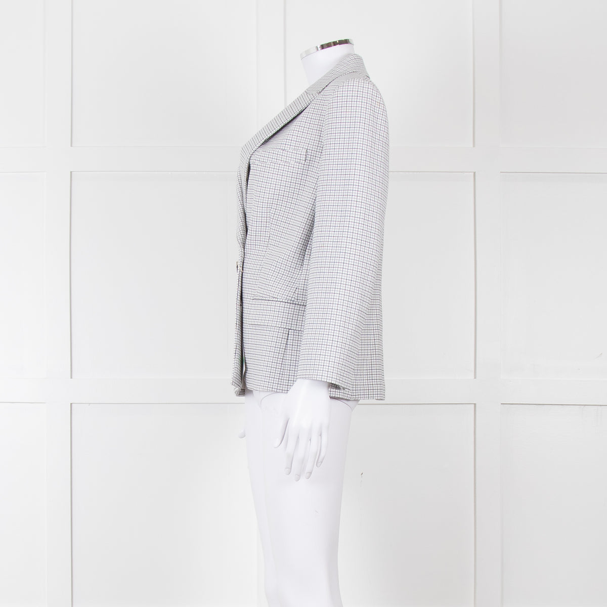 Theory White Checked Double Breasted Blazer