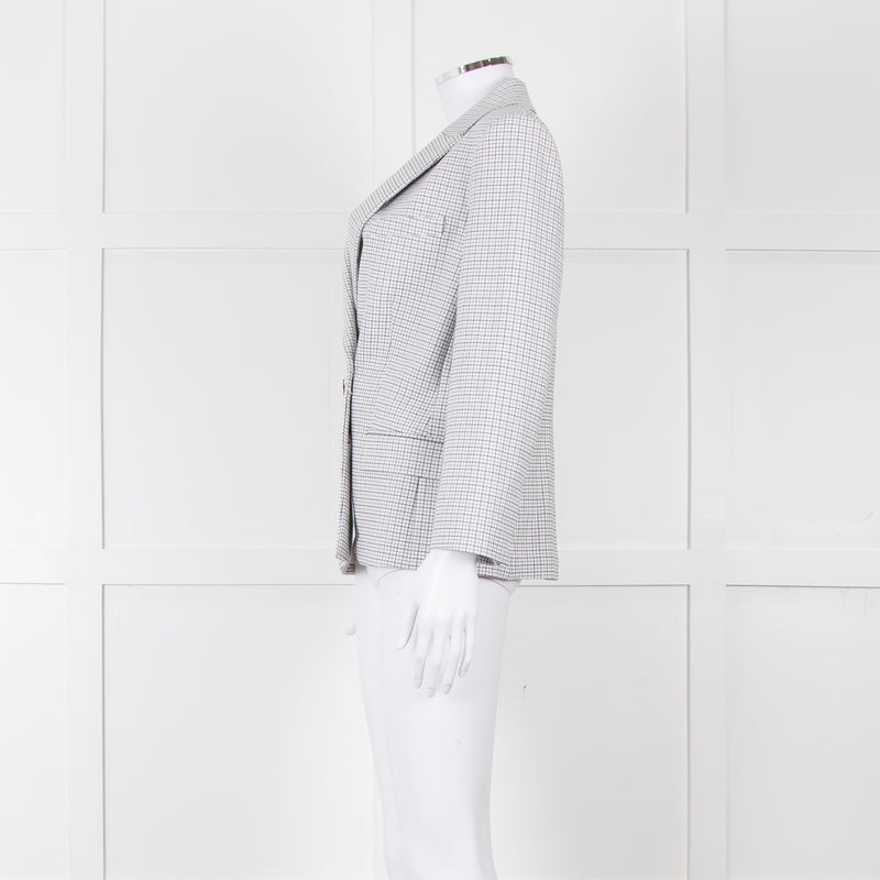 Theory White Checked Double Breasted Blazer