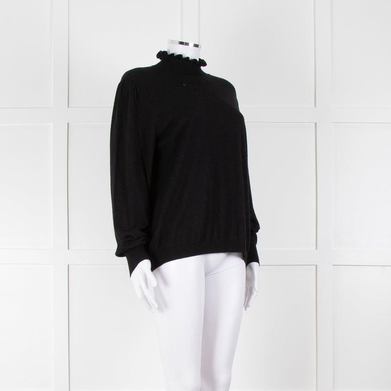 REPEAT Black Wool Mix Jumper With Fluted Turtle Neck