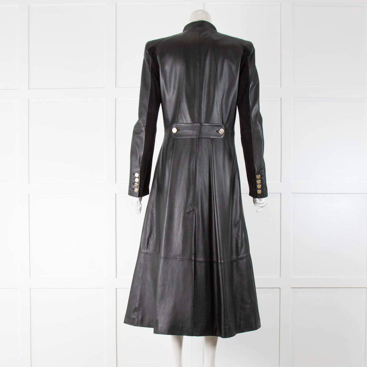 Temperley Black Leather Coat Gold Buttons