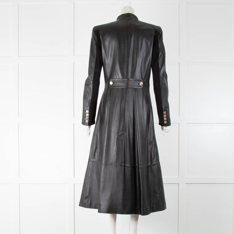 Temperley Black Leather Coat Gold Buttons