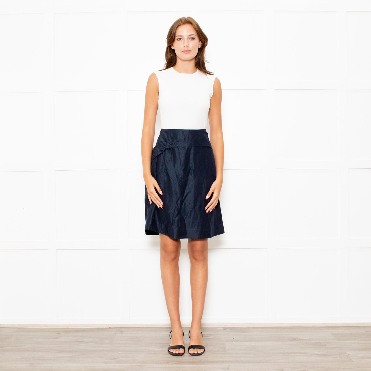 Marni Navy Linen Blend Mini Skirt