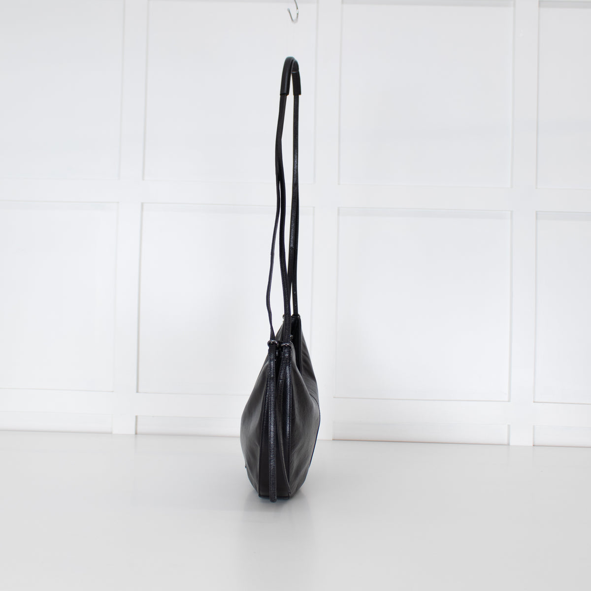 Adolfo Dominguez Black Leather Half Moon Crossbody Bag