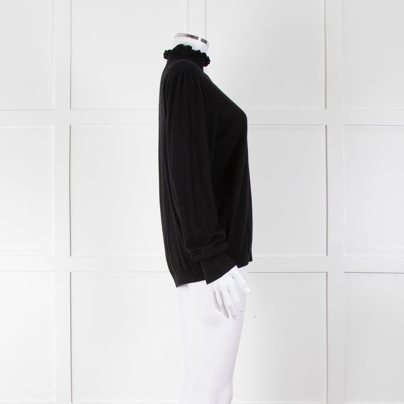 REPEAT Black Wool Mix Jumper With Fluted Turtle Neck