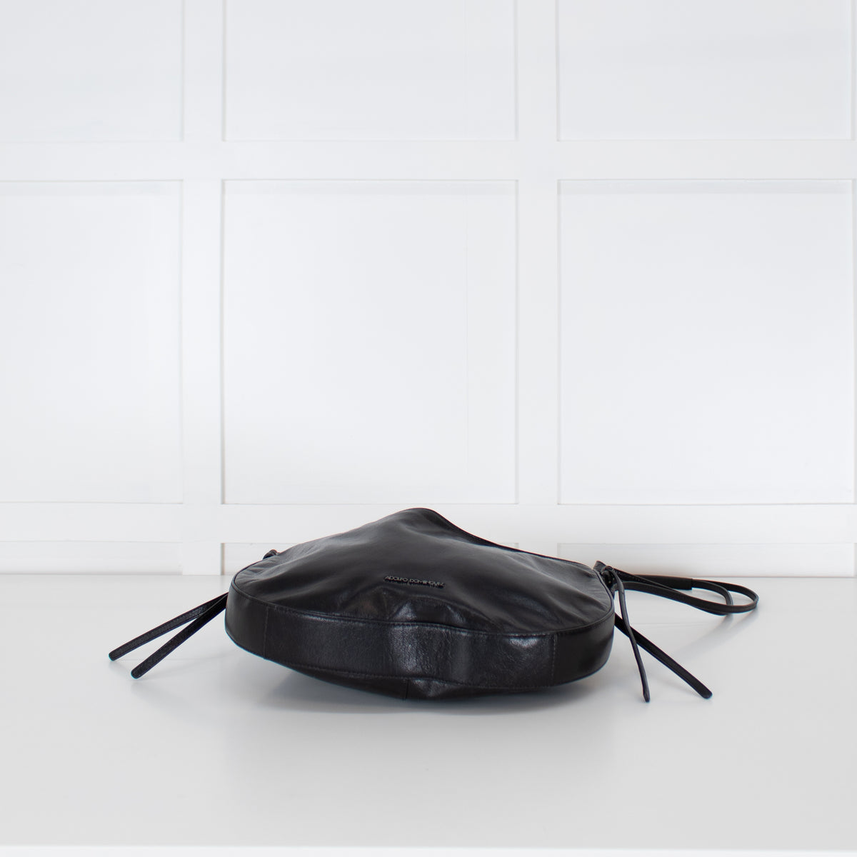 Adolfo Dominguez Black Leather Half Moon Crossbody Bag