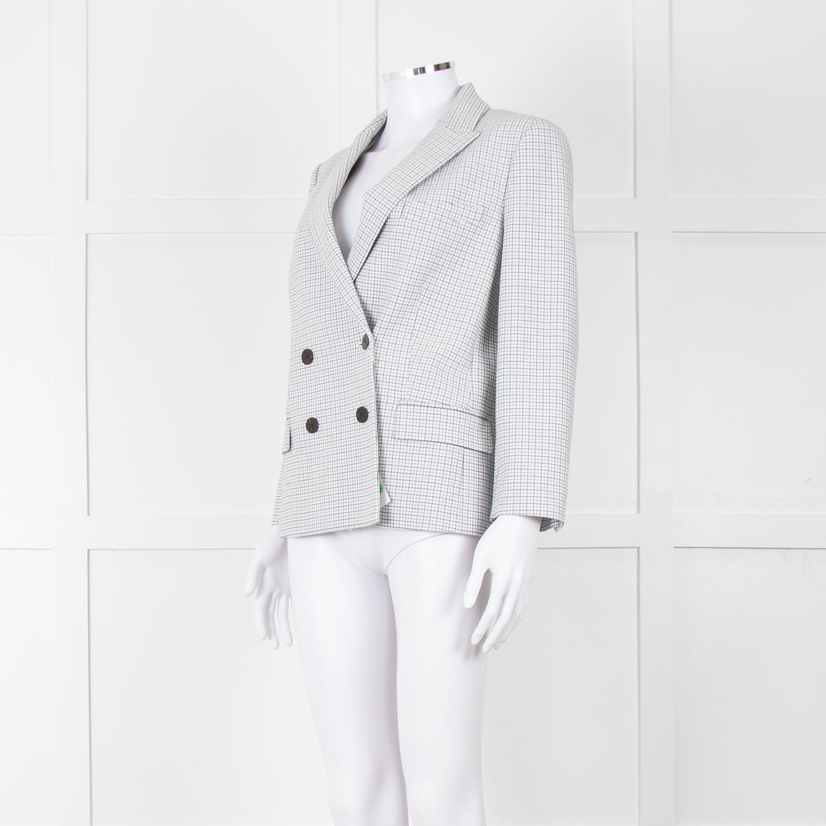 Theory White Checked Double Breasted Blazer