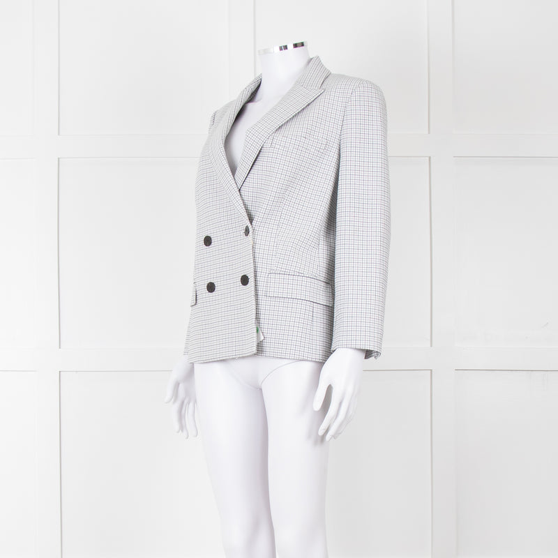 Theory White Checked Double Breasted Blazer