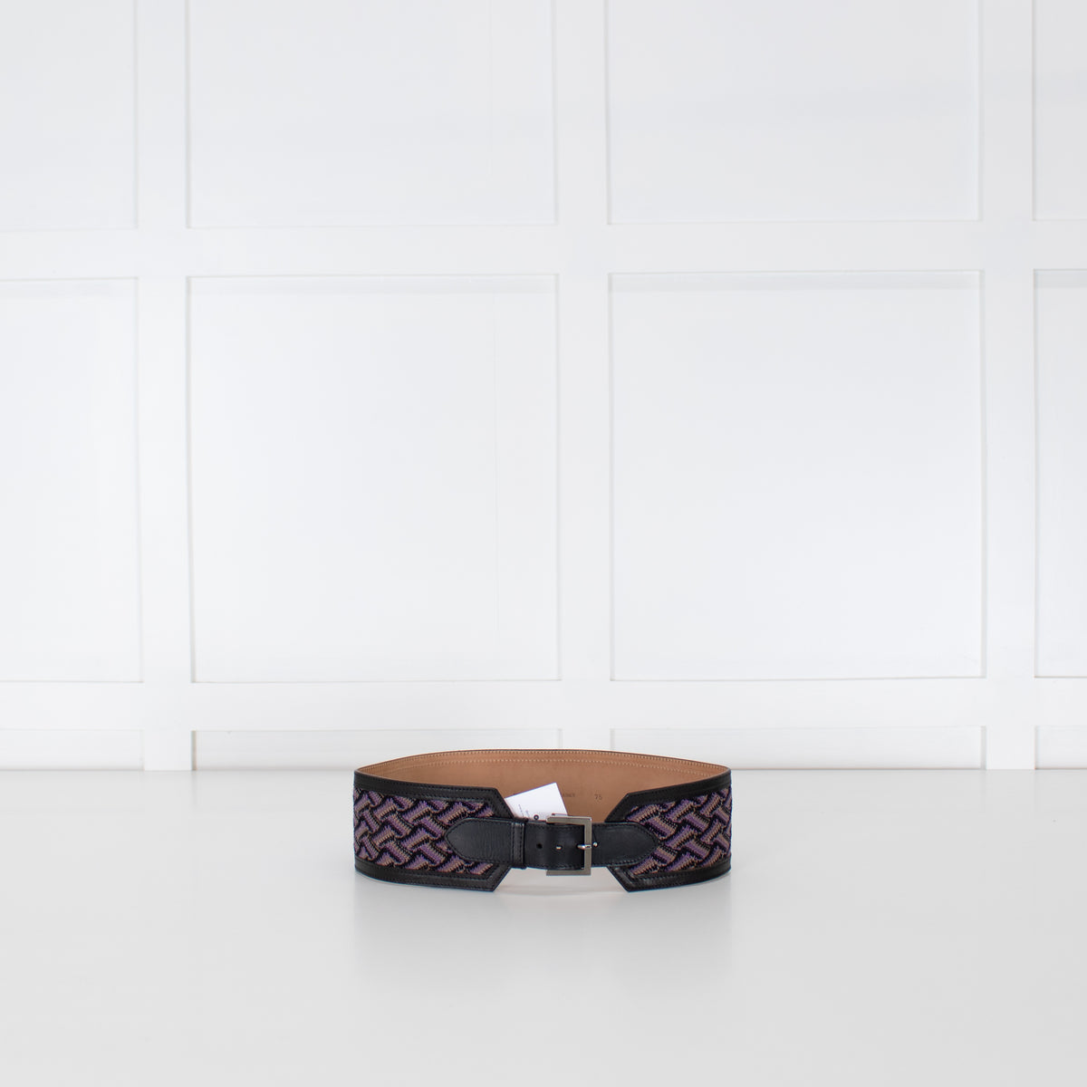 Missoni Black Purple Zig Zag Leather Trim Wide Belt