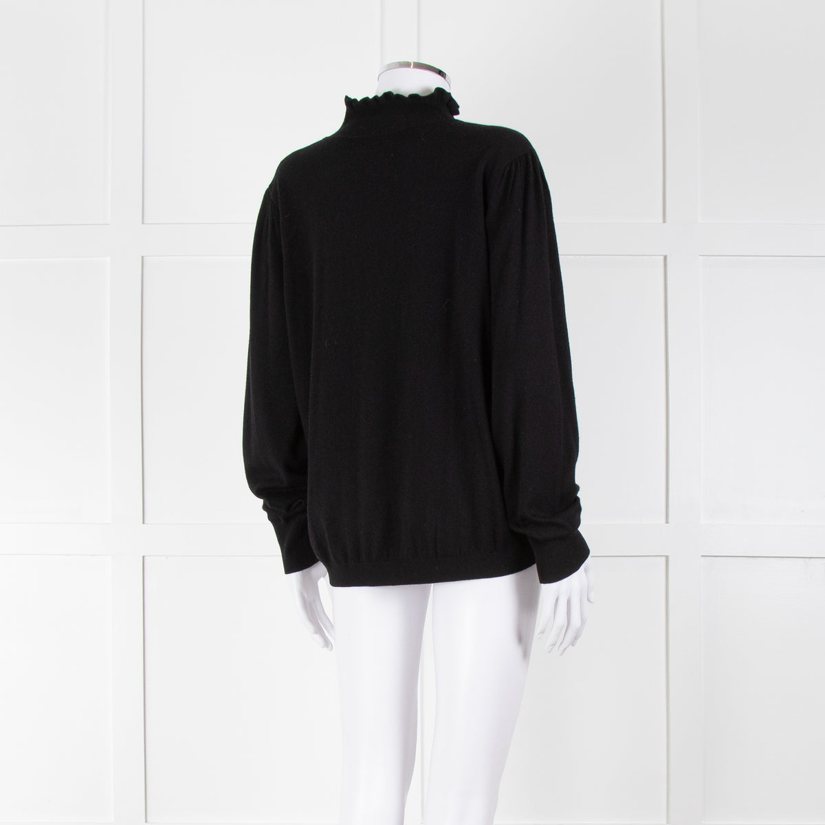REPEAT Black Wool Mix Jumper With Fluted Turtle Neck