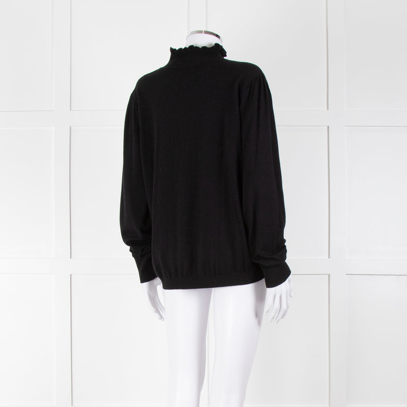 REPEAT Black Wool Mix Jumper With Fluted Turtle Neck