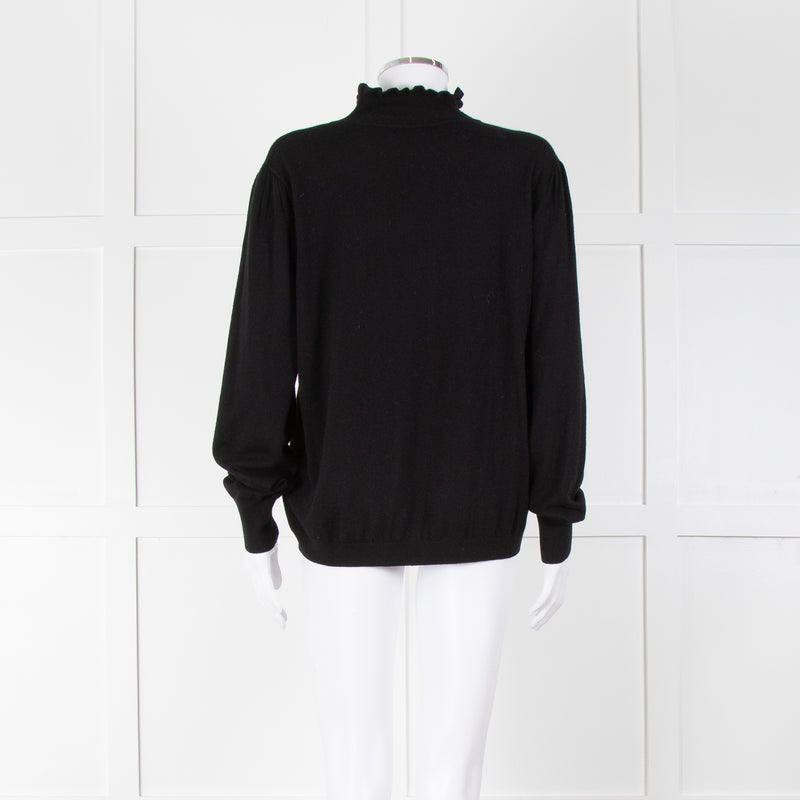REPEAT Black Wool Mix Jumper With Fluted Turtle Neck