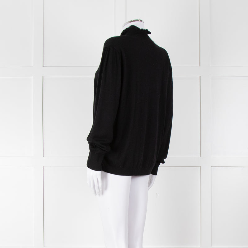 REPEAT Black Wool Mix Jumper With Fluted Turtle Neck