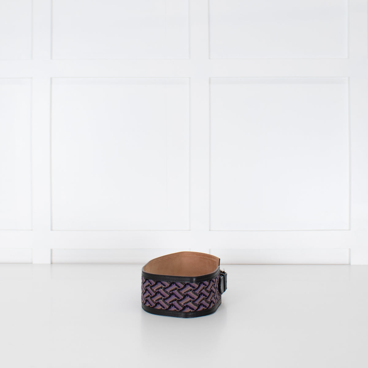 Missoni Black Purple Zig Zag Leather Trim Wide Belt