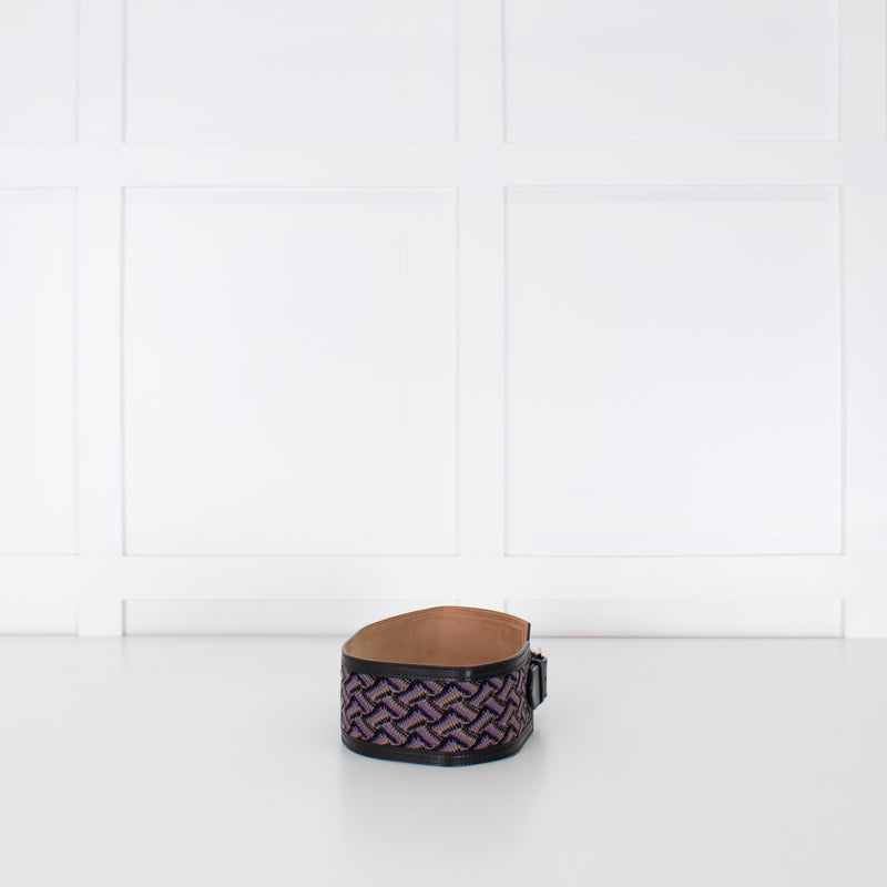 Missoni Black Purple Zig Zag Leather Trim Wide Belt