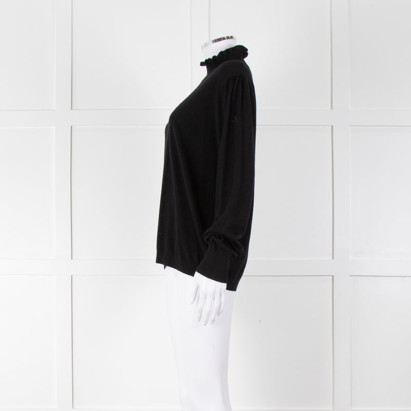 REPEAT Black Wool Mix Jumper With Fluted Turtle Neck