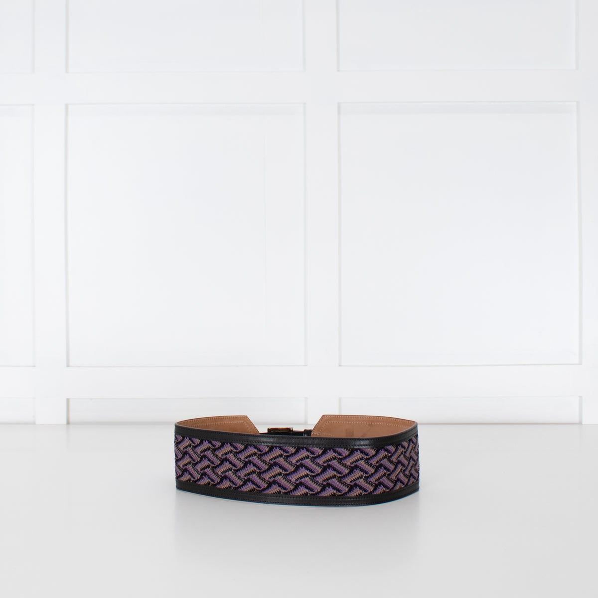Missoni Black Purple Zig Zag Leather Trim Wide Belt