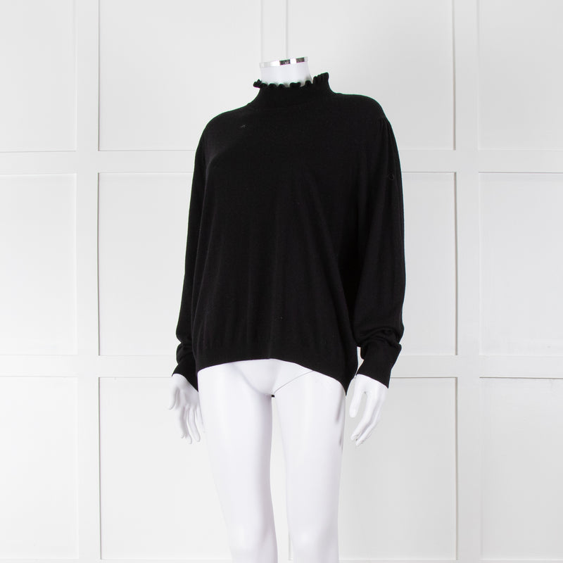 REPEAT Black Wool Mix Jumper With Fluted Turtle Neck