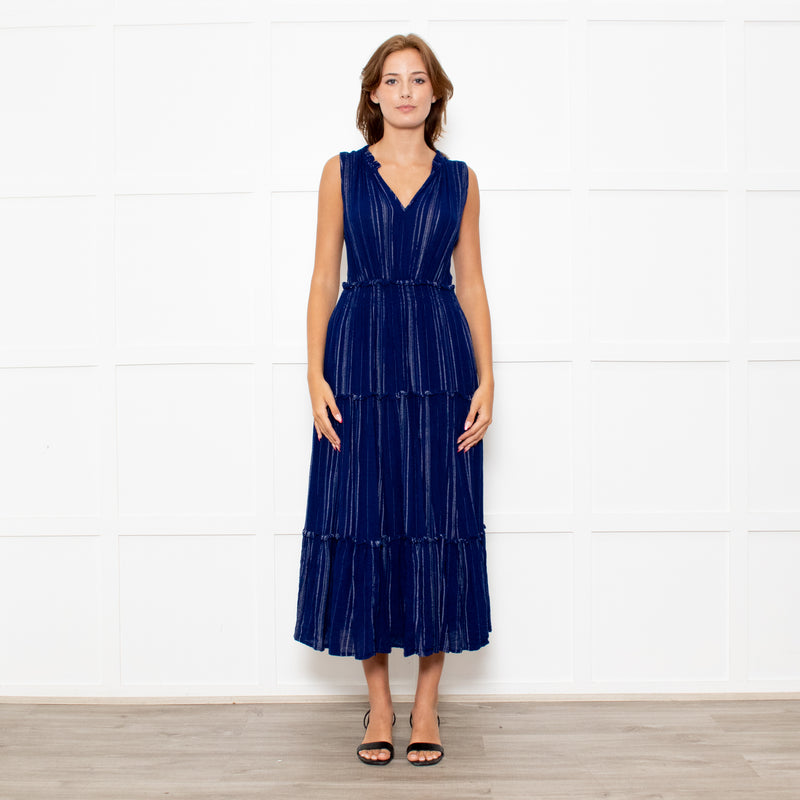 Rails Navy Blue Shirred Waist Sleeveless Midi Dress