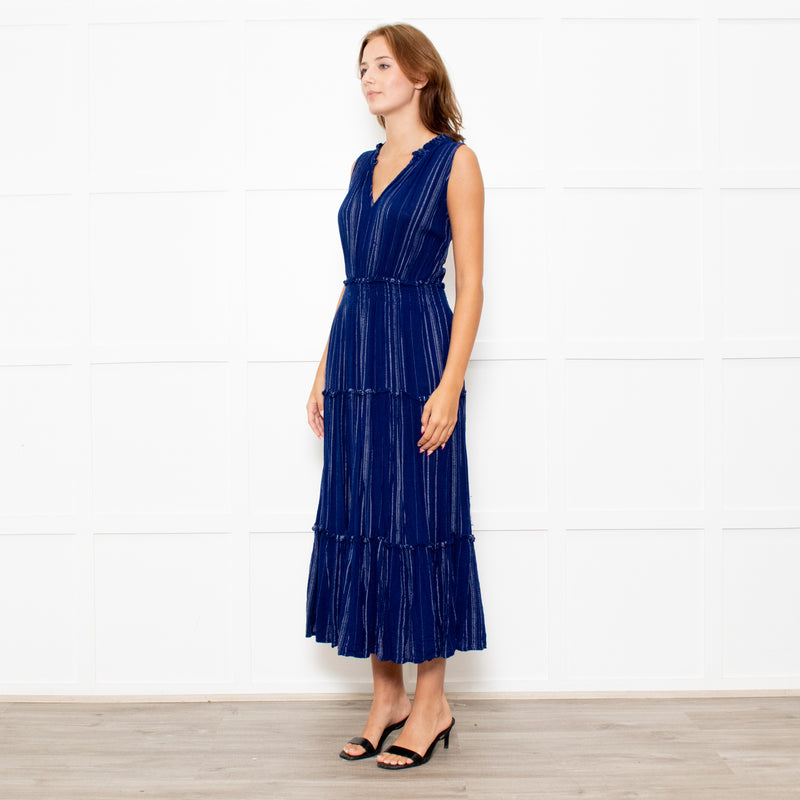 Rails Navy Blue Shirred Waist Sleeveless Midi Dress