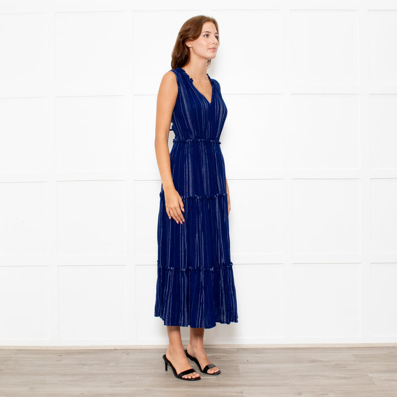 Rails Navy Blue Shirred Waist Sleeveless Midi Dress
