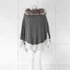 Dom Goor Grey Cashmere Poncho Green Hem Fur Hood