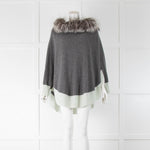 Dom Goor Grey Cashmere Poncho Green Hem Fur Hood