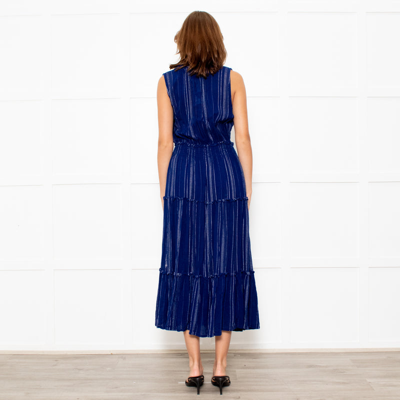 Rails Navy Blue Shirred Waist Sleeveless Midi Dress