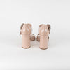 Miu Miu Beige Patent Silver Crystal Buckle Block Heel Sandals