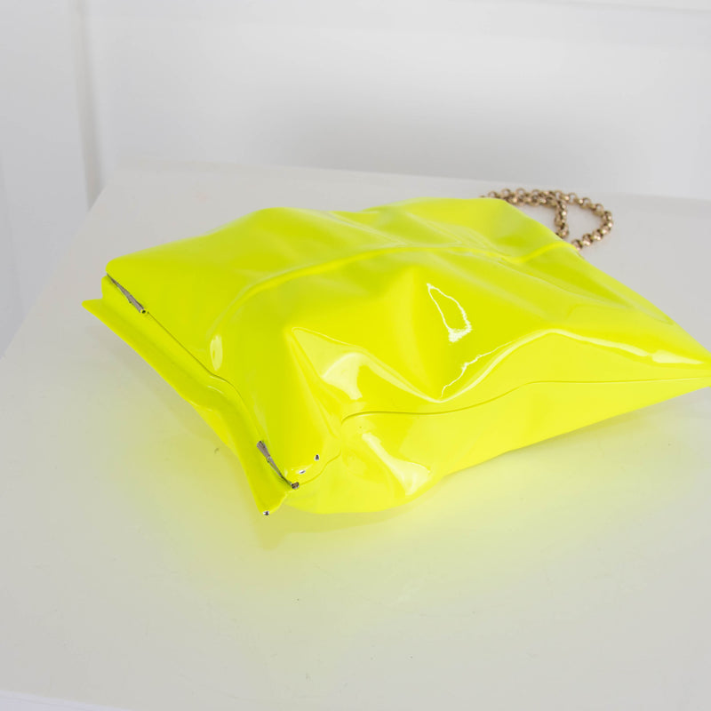 Anya Hindmarch Neon Green Metal Crisp Packet Clutch Bag