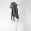 Dom Goor Grey Cashmere Poncho Green Hem Fur Hood