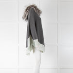 Dom Goor Grey Cashmere Poncho Green Hem Fur Hood