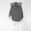 Dom Goor Grey Cashmere Poncho Green Hem Fur Hood