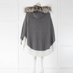 Dom Goor Grey Cashmere Poncho Green Hem Fur Hood