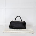 Max Mara Black Leather Boston Bag With Silver Chain Detail and Long Strap