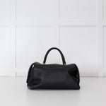 Max Mara Black Leather Boston Bag With Silver Chain Detail and Long Strap