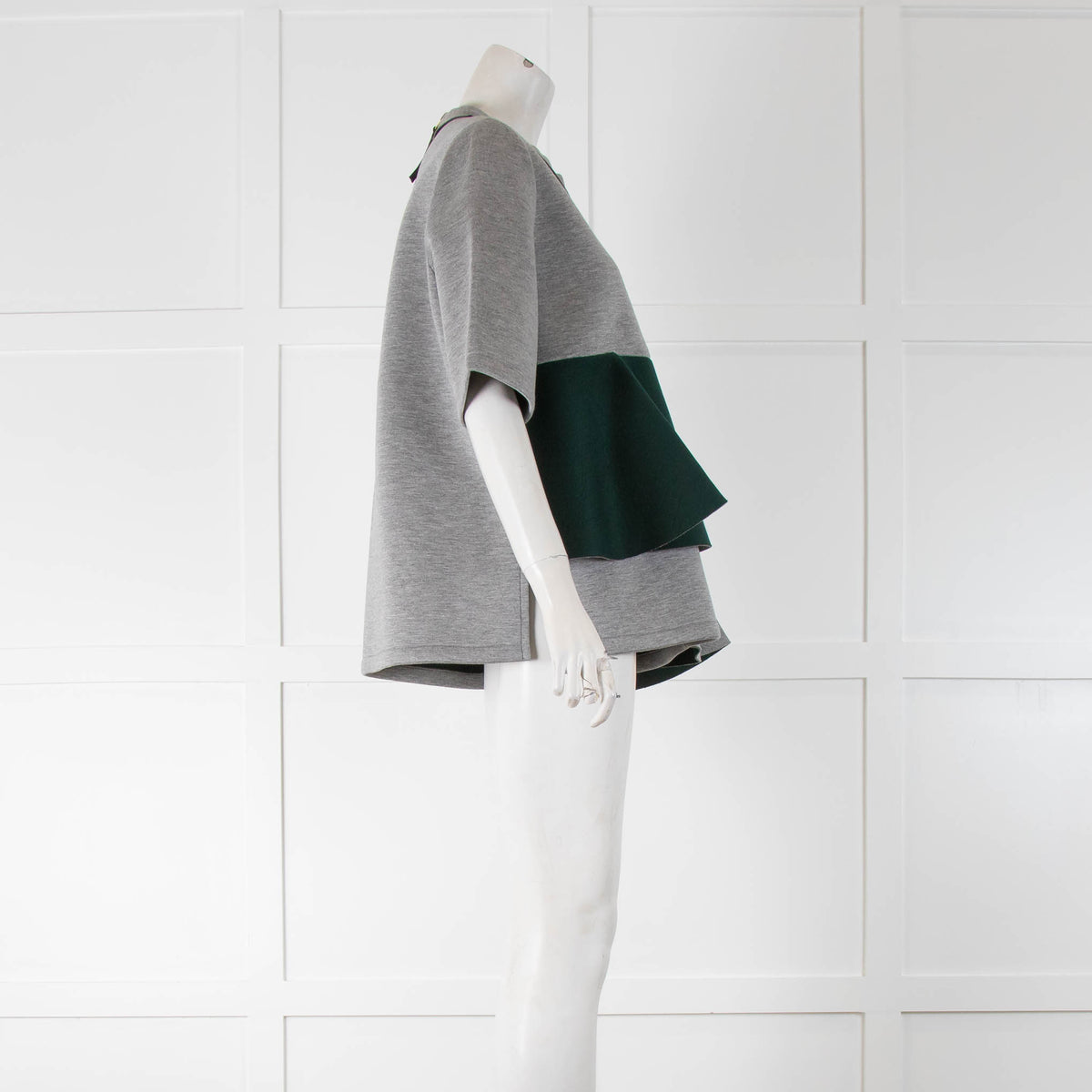 Marni Grey & Green Neoprene Short Sleeve Peplum Top
