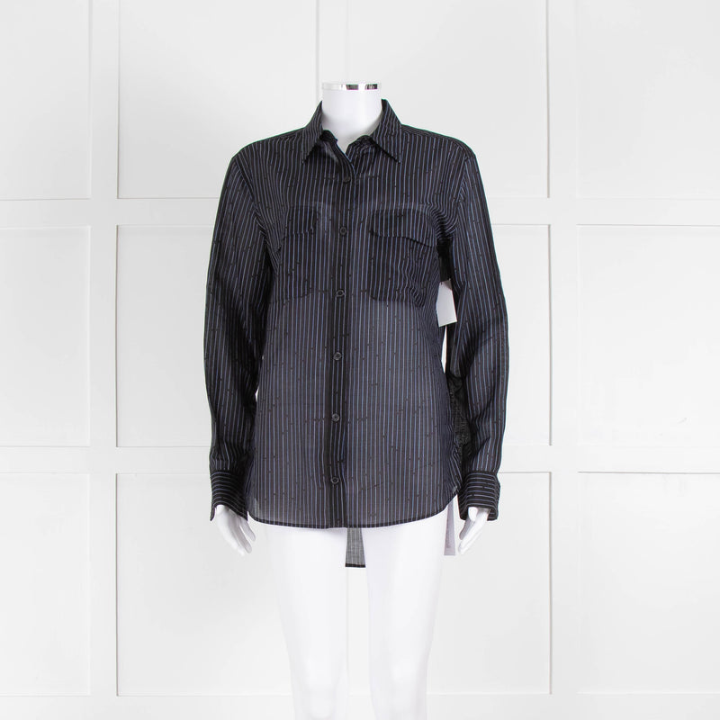 EQUIPMENT Black Silk/Cotton Mix Shirt With Blue Pin Stripes