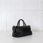Max Mara Black Leather Boston Bag With Silver Chain Detail and Long Strap